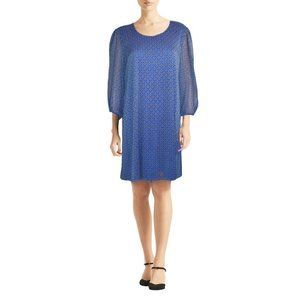 Calvin Klein Women’s Dress Blue Diamond Print Georgette Crêpe A-Line ¾ Sleeves